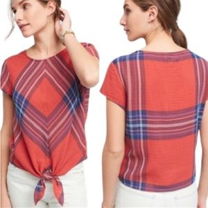 Cloth & Stone Red and Blue Plaid Crop Top